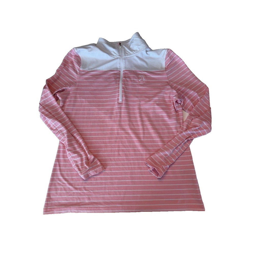 Footjoy Women's‎ Size Medium Pink White Striped 1/4 Zip Pullover
